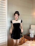 Ebbgo  -  Sexy Women Bodycon Mini Dresses Transparent Party Female Elegant Short Sleeve Mini Dress Female Black Vestidos