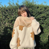 Ebbgo  -  Sweet Cartoon Bear Sweater Women Cute Knitted Pullovers Japanese Harajuku Oversized Knitwears Korean Loose Casual Jumper Tops