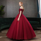 Ebbgo  -  Burgundy Ball gown dinner dresses gala lace off shoulder red luxury Solo evening dress Beauty fashion H256