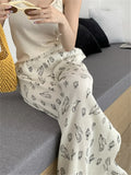 Ebbgo  Women Floral Pants Loose Chic Wide Leg Summer Office Lady Slim  Daily Straight New All Match Streetwear Printed