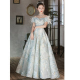 Ebbgo  -  Dinner dress feather satin party evening gown blue birthday homecoming dresses formal occasion H283