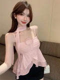 Ebbgo  -  Summer 2000s Casual Sleeveless Camisole Women Elegant Sexy Y2k Crop Tops Blouse Hot Girls Korean Fashion Solid Tanks Chic