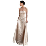 Ebbgo   -  Elegant Light Luxury Satin Wedding Dess New Women's Simple Champagne Strapless Backless Floor Length A-Line Beaded Vestido