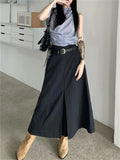 Ebbgo  Grey Long Skirts All Match Women Loose Autumn Gentle Chic Slim  Solid Office Lady Daily High Street Fashion