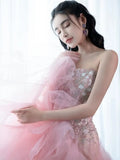 Ebbgo  -  Evening dress super-fairy floral tube top pink light luxury banquet temperament princess dresses l0909