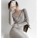 Ebbgo  -  Fashion Elegant Long-sleeved Dress Autumn New Solid Color Woman Dress For Women Harajuku Vintage Aestheti Dress