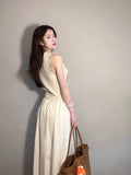 Ebbgo  -  Y2k Sleeveless Patchwork Dress Women Summer Pure Color Dress Party Club Korean Style Slim Elegant Long Dresses New