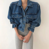 Ebbgo  Coats Jackets Women Top 2022 Sexy Puff Long Sleeve Y2k Clothes Cropped Jacket Streetwear Women's Denim Shirt