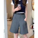 Ebbgo  Suit Shorts Women's Clothing Summer New High Waist Self Cultivation Versatile Shorts Premium Grey Casual Wide Leg Straight Pants