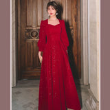 Ebbgo  -  Evening dresses red long sleeve dinner dress party ball gown host's fishtail star shining h333