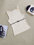 Ebbgo  Woman Gyaru Camisole High Street Tank Sexy Top Korean Corset Kawaii Crop Tops Patchwork Bustier Crew Neck Strapless Bow