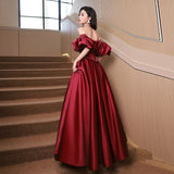 Ebbgo  -  Party dresses Gala ballgown Dinner evening dress red Princess Red satin off-Shoulder L046