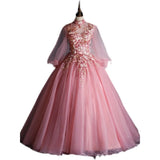 Ebbgo  -  Ball Gown Long Sleeve Colored Mesh Host Performance Pink Princess Dress Solo Art Exam Tulle Tutu Long Evening Gown Female H2839