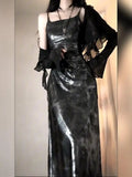 Ebbgo  -  New Chinese Style Ink Wash Camisole Dresses+ Summer Thin Long Sleeve Sun Protection Cardigan Coat Two Piece Sets