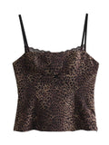 Ebbgo  Summer Gothic Grunge Chic Sling Leopard Top Women Lace Slim Short Sexy Camis Female Fashion Sleeveless Lady Camisole Blouse 2024