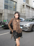 Ebbgo  -  Women's Leopard Shirts Blouses 90s Aesthetic Y2k Vintage Harajuku Elegant Fashion Long Sleeve Shirts 2000s Female Clothes