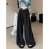 Ebbgo  -  Baggy Black Woman's Suits Pants Office Ladies Causal Wide Leg Thin Trousers Korean Fashion High Waist Loose Summer