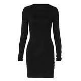 Ebbgo  -  INS Style Minimalist New Women's Solid Round Neck Open Long Sleeve Slim Fit Dress