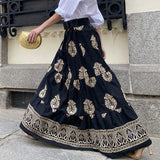 Ebbgo  -  New Summer Pattern Printed Loose Beach Skirt Casual High Waist Pleated Long Skirt Bohemian Women's Street Swing Half Skirt