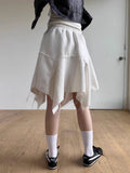 Ebbgo Harajuku Simple White Skirt for Women Spring Irregular Mid-length Tassel Skirts Y2k E-Girl High Waist A-line Faldas Mujer