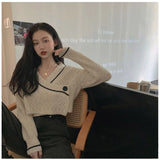 Ebbgo  -  V-neck Sweater Outerwear for Women New Autumn and Winter Design Sense One Button Knit cardigan