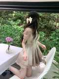 Ebbgo  -  Women Kawaii Clothing Lolita Dress Bubble Sleeve Gradient Princess Sundress  Summer Design Fairy Elegant Vintage Mini Skirt