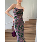 Ebbgo  Summer Sexy Vintage Spaghetti Strap Women Dress High Quality Elegant Floral Purple Slim Maxi Party Beach Vestidos Female Mujers