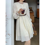 Ebbgo  -  Elegant Korean Fashion Mini Dress y2k Autumn Ladies Aesthetic Lace Long-sleeved Dresses Fashion Temperament Dress