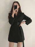 Ebbgo  -  Working Lady Blazer Coat Women Casual Chic Elegant Suit New Fashion Jacket with Belt Solid Outerwear Korean Style Clothing