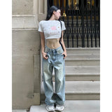 Ebbgo  Blue Women Jeans High Waist Fashion American Vintage Streetwear Y2K NEW Wide Leg Jean Female Denim Trouser Baggy Denim Pants