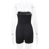 Ebbgo   Off Shoulder Strapless Playsuit for Woman Black Summer Patchwork Skinny High Street Sleeveless Overalls Short Jumpsuits