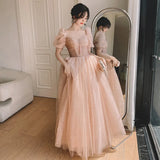 Ebbgo  Shiny Prom Dress Women Puff Sleeve Backless Tulle Elegant Fairy Floor-length Party Gown Luxury Quinceanera Princess Dresses