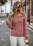 Ebbgo  -  New Winter Fall Warm Sweater Female Elegant Slash Neck Solid Women Sweater Casual Full Sleeve Slim Thick Pullover