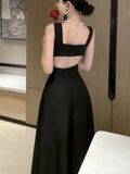 Ebbgo  -  Black Backless Wedding Party Long Dress Elegant Square Neck A-line Graduation Dresses Women Summer Y2K Clothes Female Vestidos