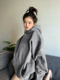 Ebbgo  Hooded Female Clothes Pullovers Baggy Letter Printing Long Grunge Loose Hoodies Text Sweatshirts for Women Tops Grey Y2k Style E