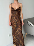 Ebbgo  - Summer Leopard Sexy See Through Dress Maxi Backless Sheer Beach Dress Lace Up Elegant Floor Length Holiday Dress