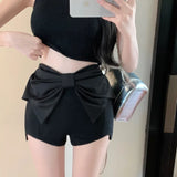 Ebbgo  Sexy Shorts Women Bow High Waist Stretch Wrap Hip Irregular Black 2024 Summer New Solid Shorts Female Casual Streetwear