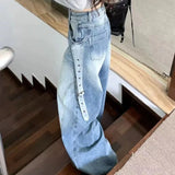 Ebbgo  Pants for Woman Straight Leg High Waist Shot with Pockets Women's Jeans Blue Trousers Streetwear Trend 2024 Clothing 2000s Y2k A