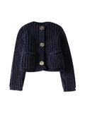 Ebbgo Loose Buttons Knitted Cardigan Women Long Sleeve Sweater Coat 2024 Spring Chic Female Dark Blue Knitwear Casual Streetwear NEW