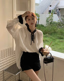 Ebbgo  Sweet Elegant Women Blouses Vintage Preppy Style Chic Korean Youth Fashion Long Sleeve Shirts Kawaii Loose Female Tops