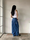 Ebbgo  American Street Retro Pocket Embroidery Jeans Y2k E-Girl All-match Loose Wide Leg Pants Summer New Denim Pants for Women