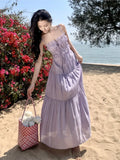 Ebbgo   Summer Resort Style Strap Fairy Fluttering Long Instant Sense Backless Sexy Dress Lady Casual Holiday Beach Long Dress