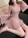 Ebbgo  Autumn Sexy Pink Elegant Knitted Dress Women Casual Sweater One Piece Dress Female Korean Fashion Slim Designer Mini Dress