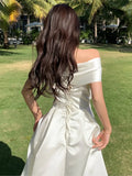 Ebbgo  -  Elegant White Wedding Dress Women New Fashion Chic bowknot A-line Party Prom Vestidos Summer Female Casual Robe Mujers