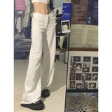 Ebbgo  Burr Edge Design Loose Wide Leg Pants Women American Vintage Waist Trousers Waist Cargo Pants Sweatpants Streetwear Pantalones