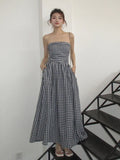 Ebbgo  Summer  New French Style Plaid Strapless Dress For Women Casual Elegant Party Dress Korean Vintage Street Fairy Vestidos