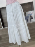 Ebbgo  Woman Chiffon Skirt Loose Pleated Skirt Elastic Waist Patchwork A-line Skirt Simple Vintage Maxi Preppy Style All-match Sexy