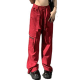 Ebbgo  -  American Red Overalls Women's Loose Straight Leg Wide Leg Casual Pants Summer Design Feeling Wide Leg Pants High Street Trousers