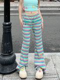 Ebbgo  Japanese Sweet Rainbow Striped Fare Pants Women Summer Personality Contrast Color Trousers High Waist Drawstring Y2k Pantalones