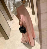 Ebbgo  Slim Wrap Hip Elegant Pink Satin Fishtail Skirt Women Long Mujer Faldas Empire Korean Style Black White Mermaid OL Silk